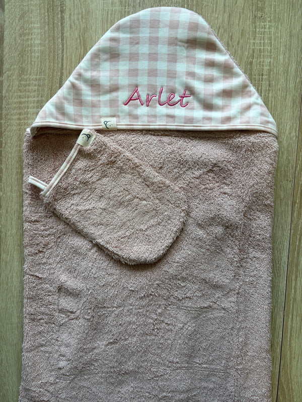 Capa de baño vichy rosa y manopla