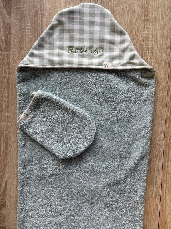 Capa de baño vichy verde y manopla