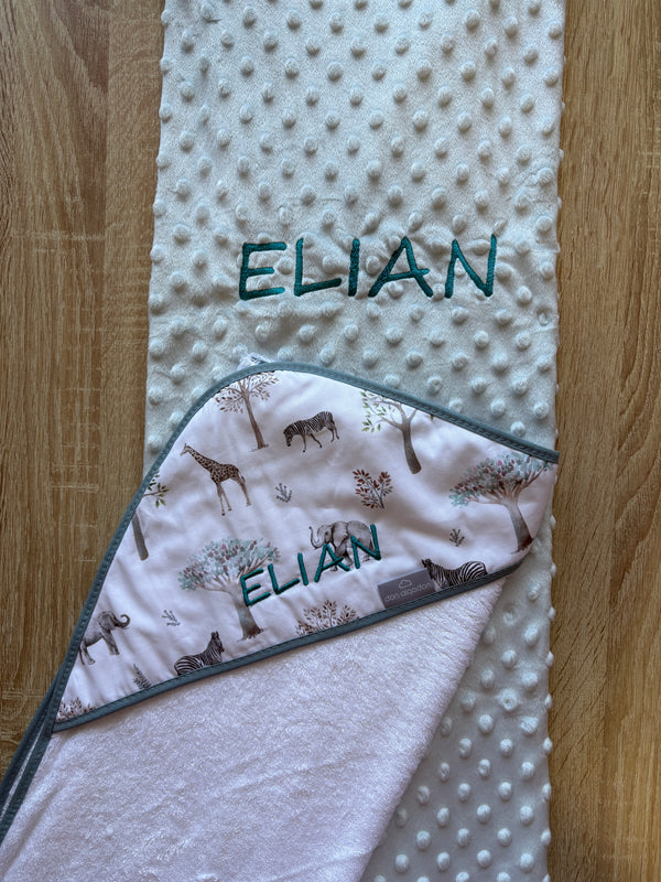 Pack capa de baño animales selva y manta personalizada